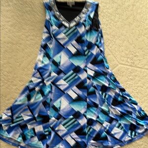 JM Collection Blue and White Sleeveless A-Line Dress